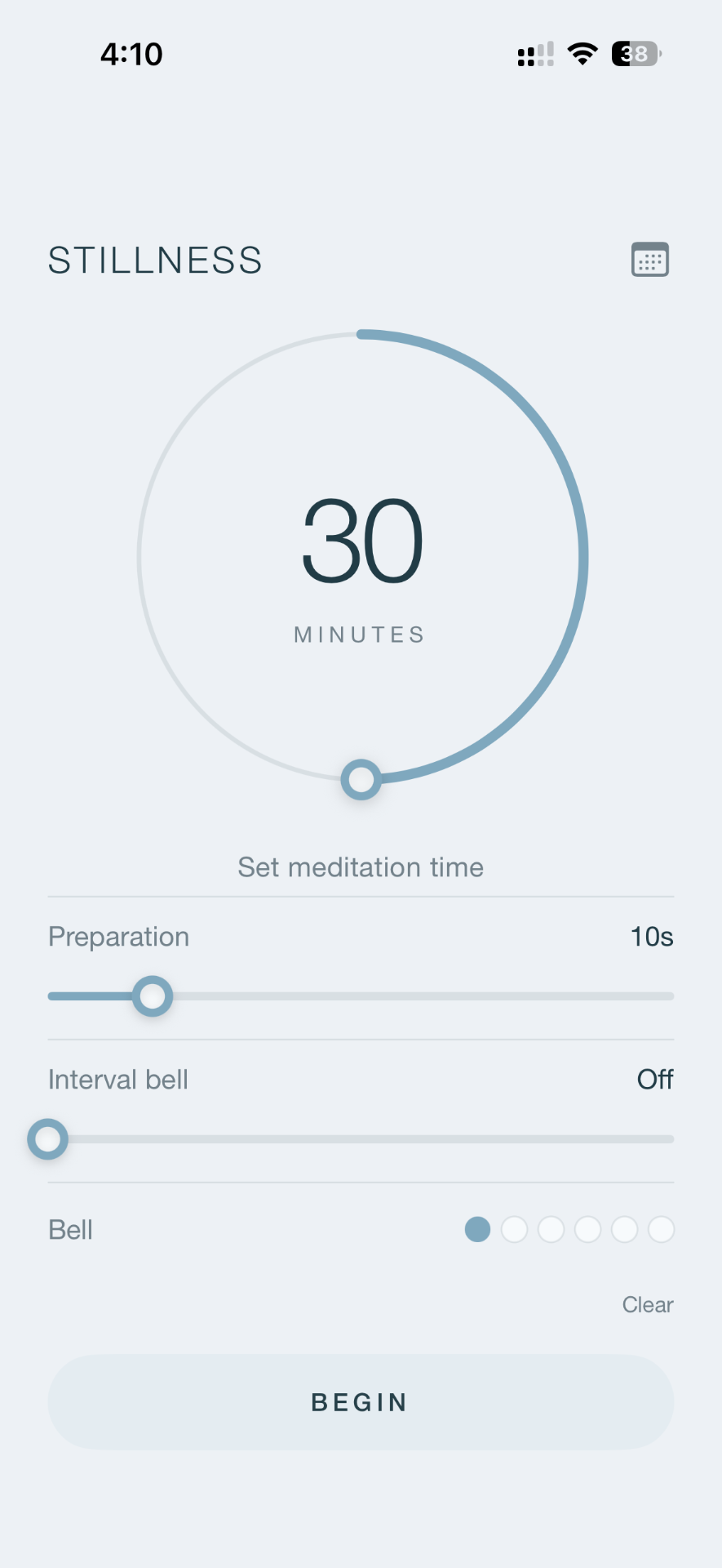 Stillness meditation timer screen